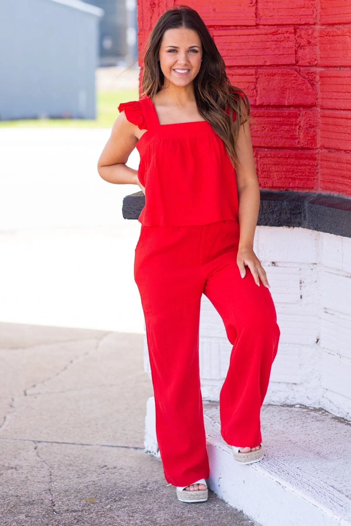 Red Tank and Wide Leg Pant Set