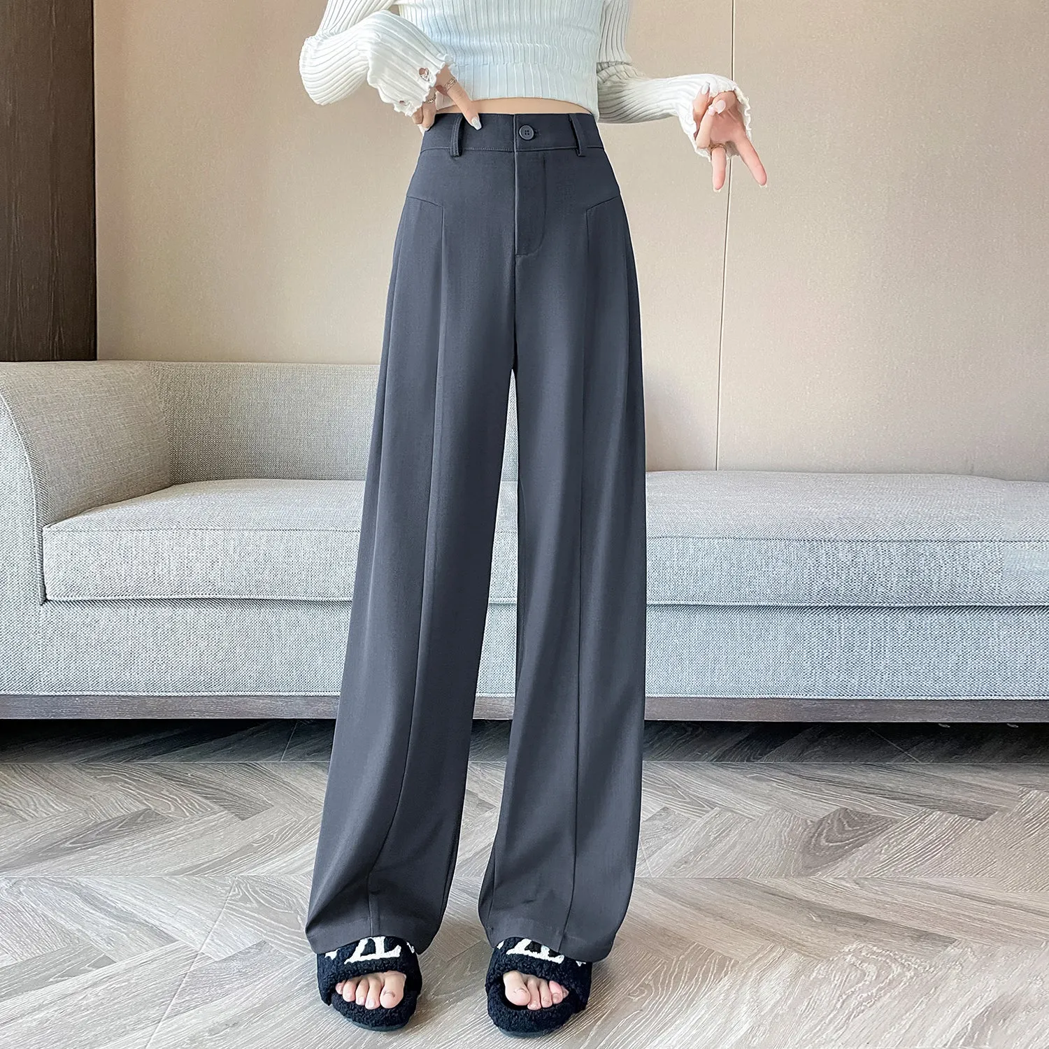 Relaxed Solid Color High Waist Pant for Stylish Women's Outfit