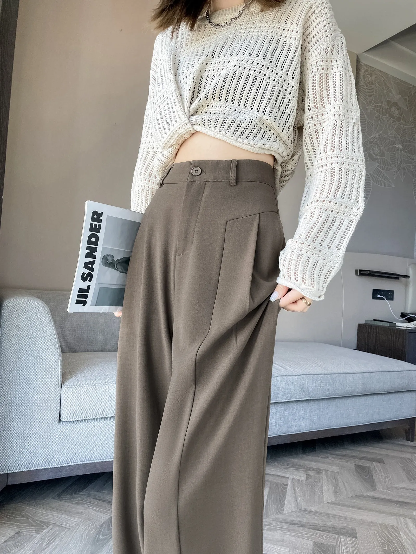 Relaxed Solid Color High Waist Pant for Stylish Women's Outfit