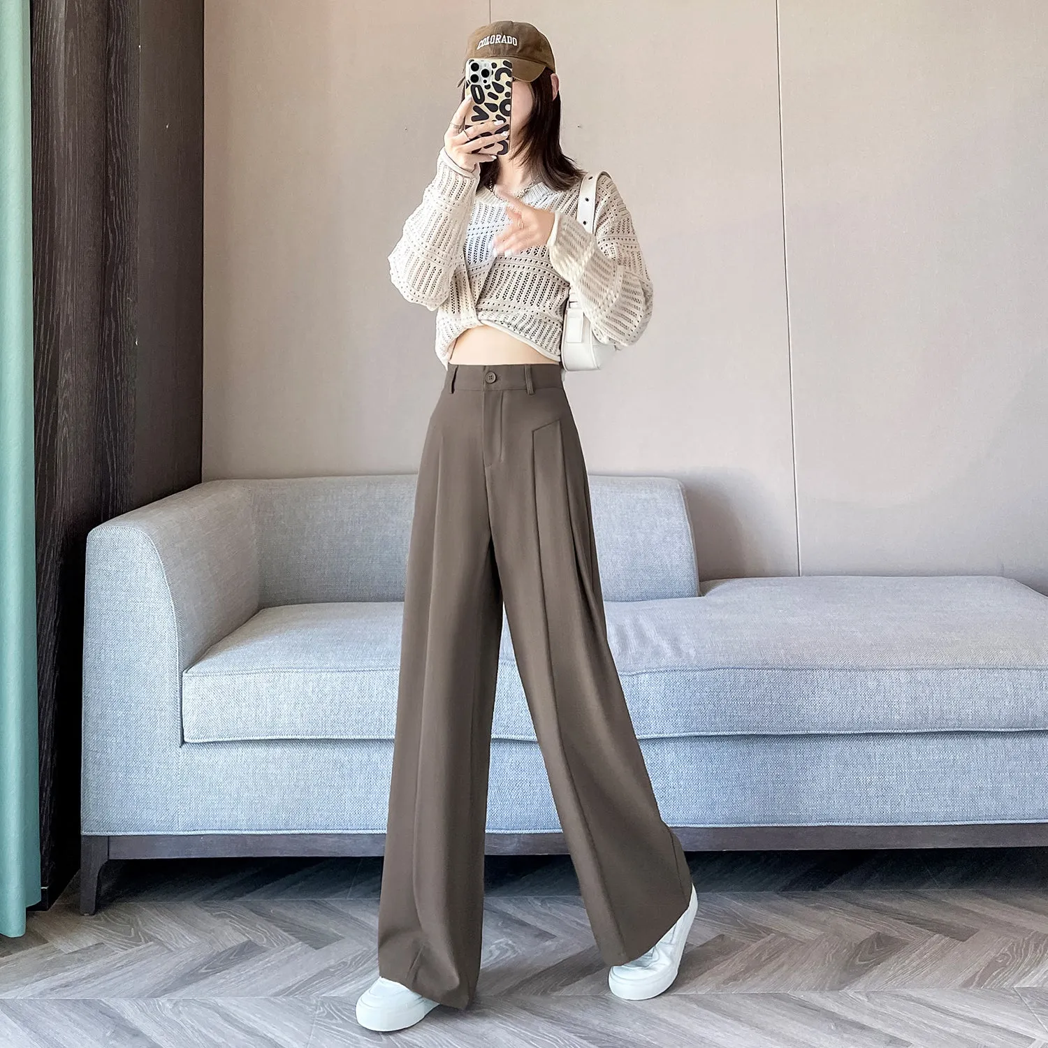 Relaxed Solid Color High Waist Pant for Stylish Women's Outfit