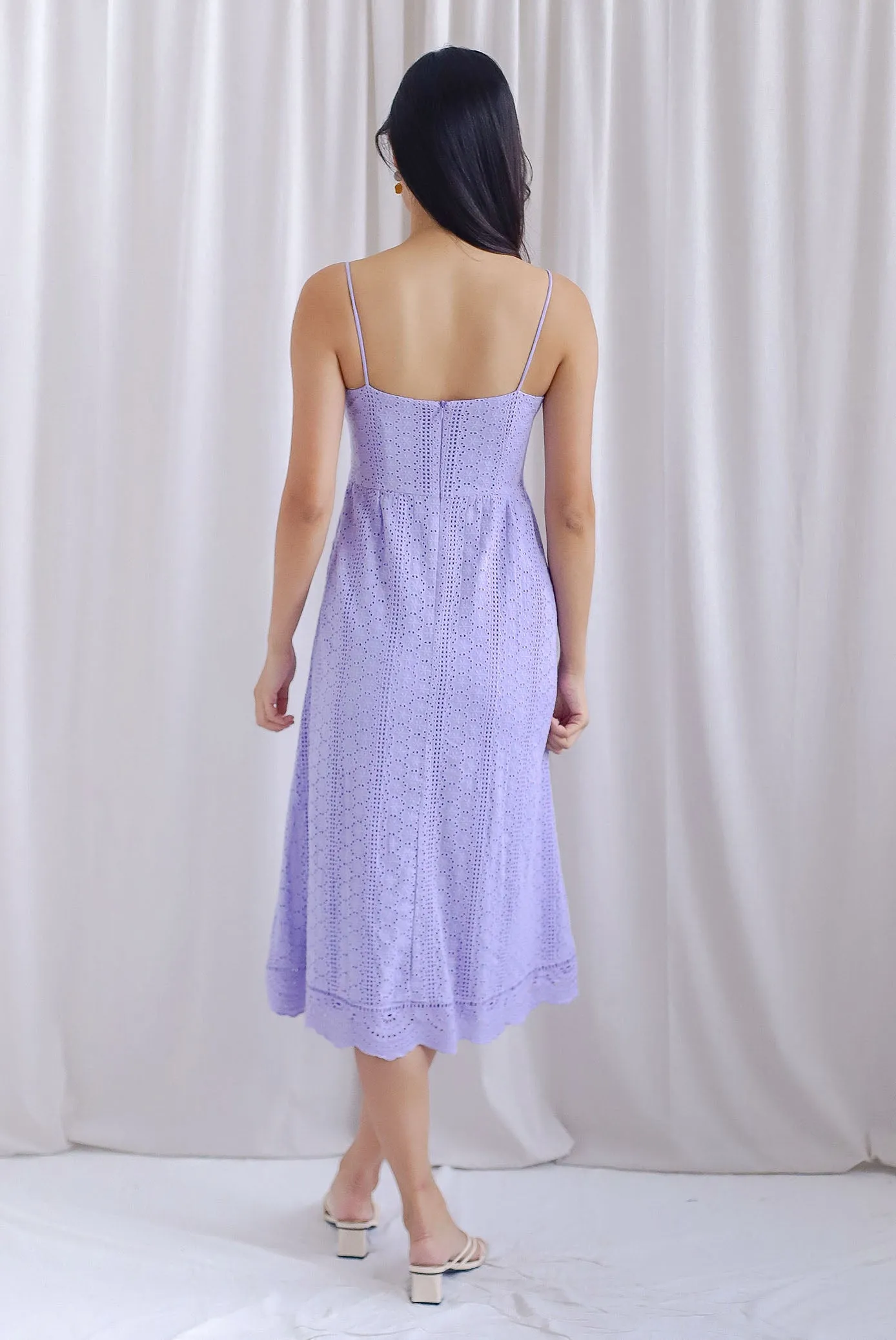 *Restocked* Jasmine Eyelet Spag Midi Dress In Lilac