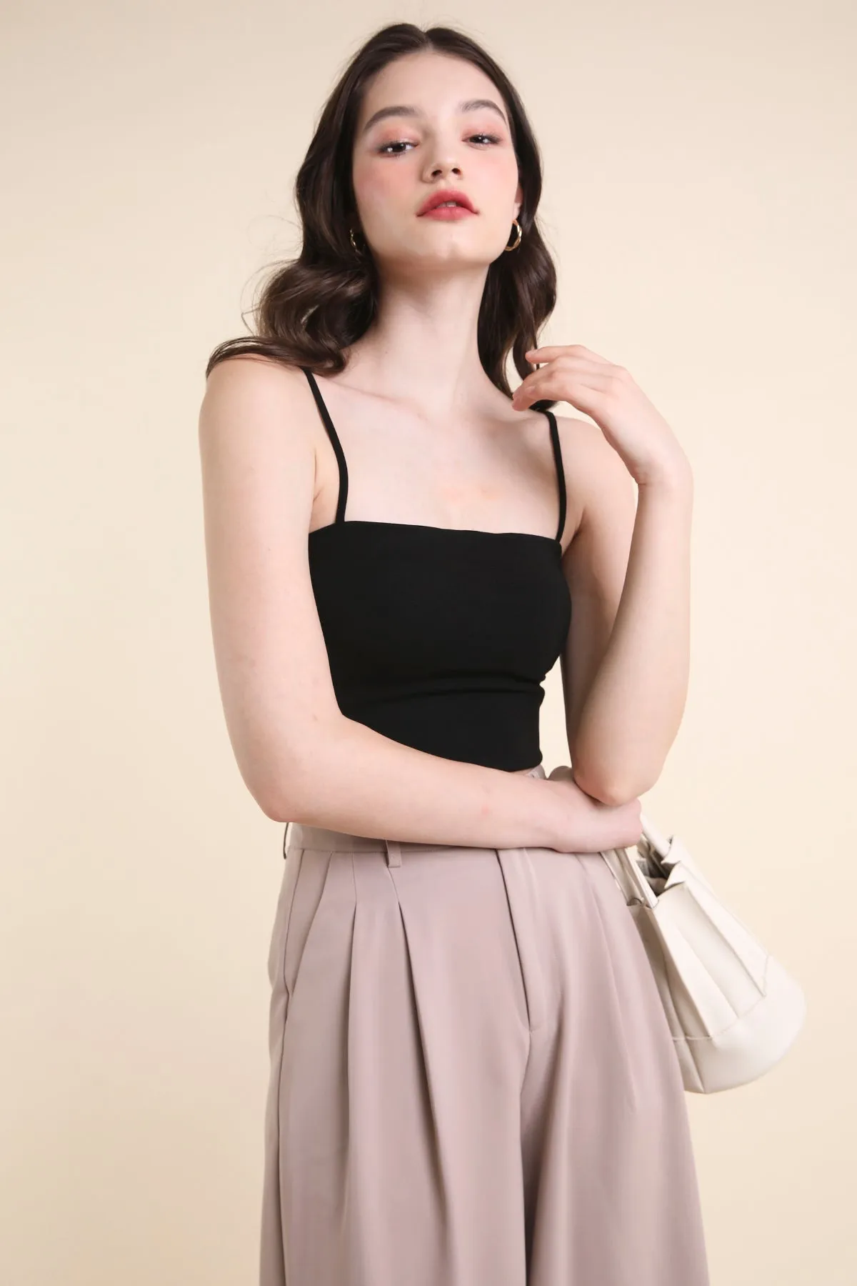 RESTOCKED** ZORA PADDED SPAG TOP IN BLACK