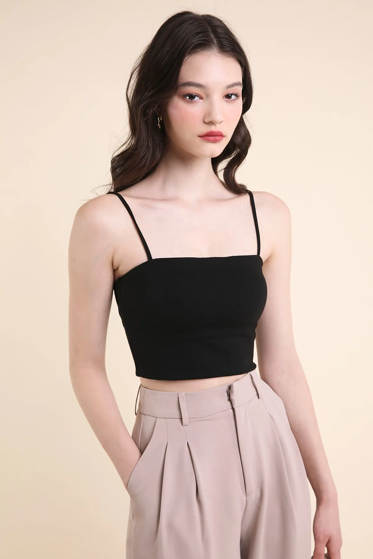 RESTOCKED** ZORA PADDED SPAG TOP IN BLACK