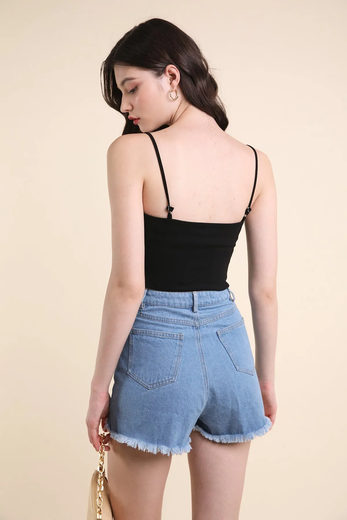 RESTOCKED** ZORA PADDED SPAG TOP IN BLACK