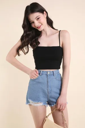 RESTOCKED** ZORA PADDED SPAG TOP IN BLACK