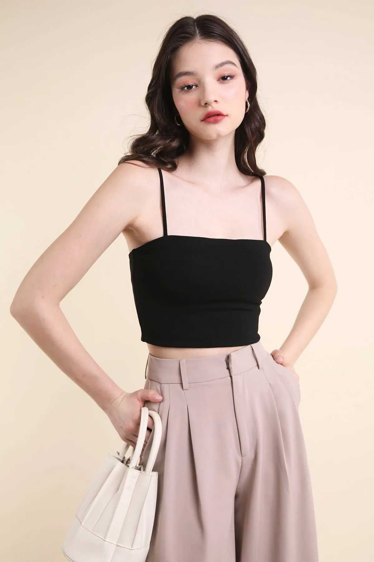 RESTOCKED** ZORA PADDED SPAG TOP IN BLACK