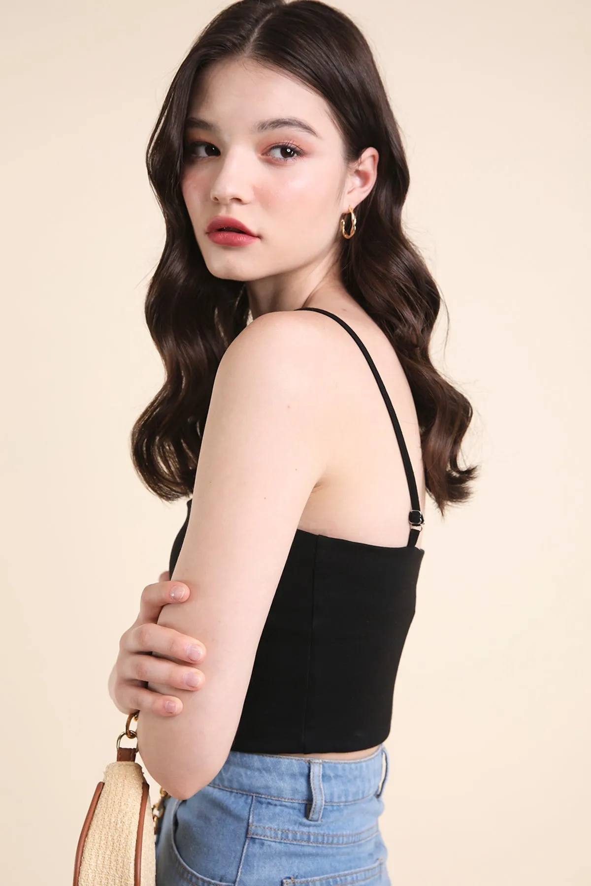 RESTOCKED** ZORA PADDED SPAG TOP IN BLACK