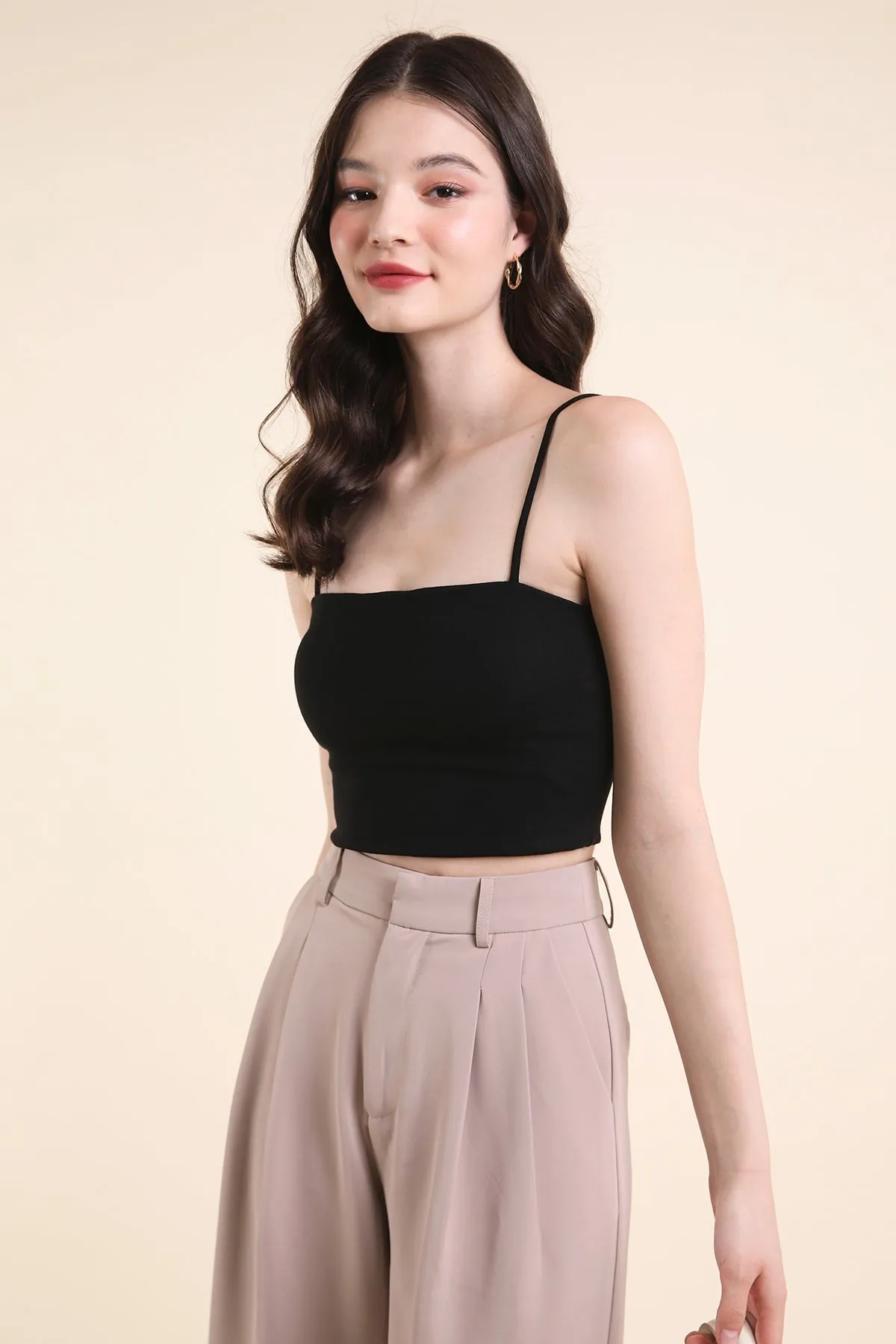 RESTOCKED** ZORA PADDED SPAG TOP IN BLACK