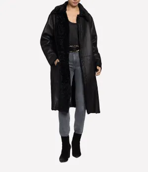 Ricamo Coat with Belt in Nero