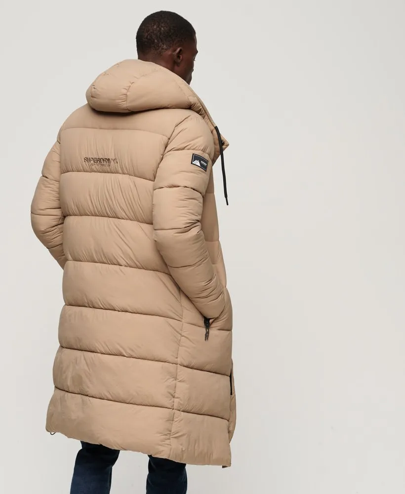 Ripstop Longline Puffer Jacket | Fossil Brown Grid