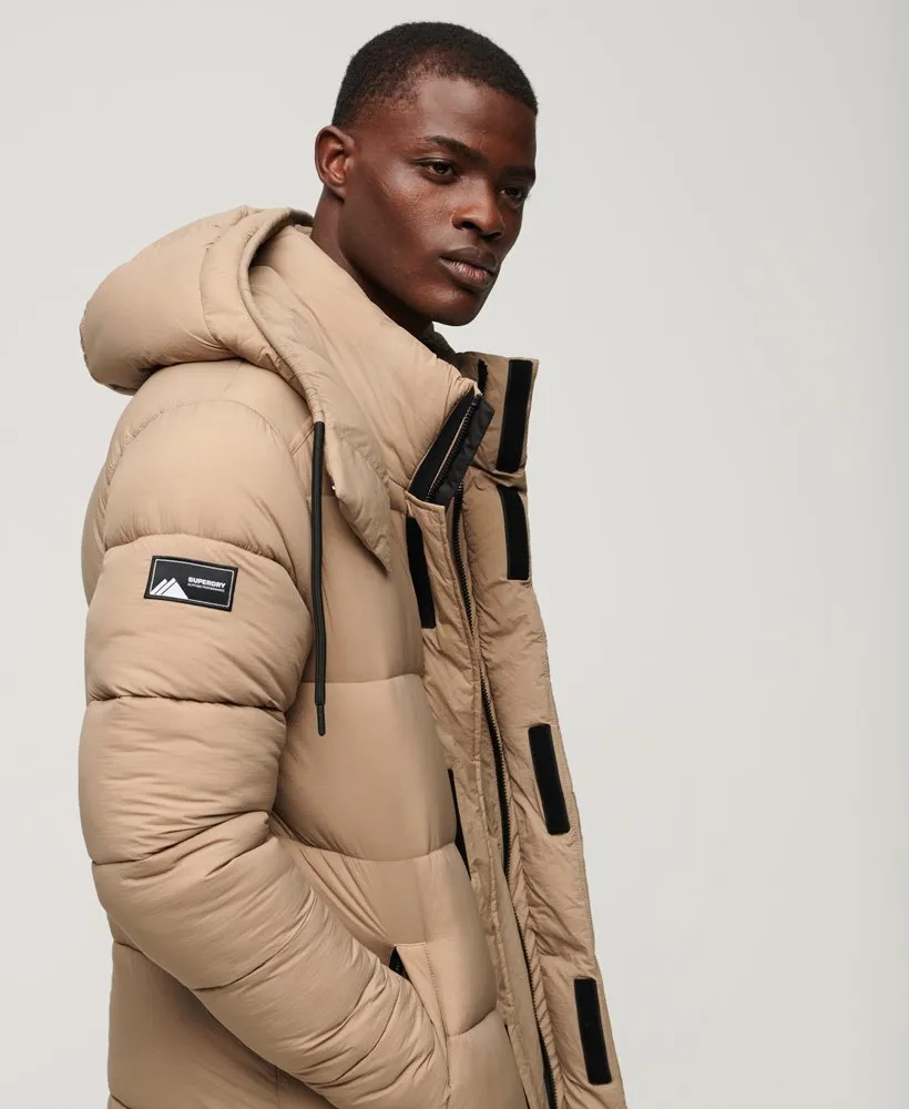 Ripstop Longline Puffer Jacket | Fossil Brown Grid