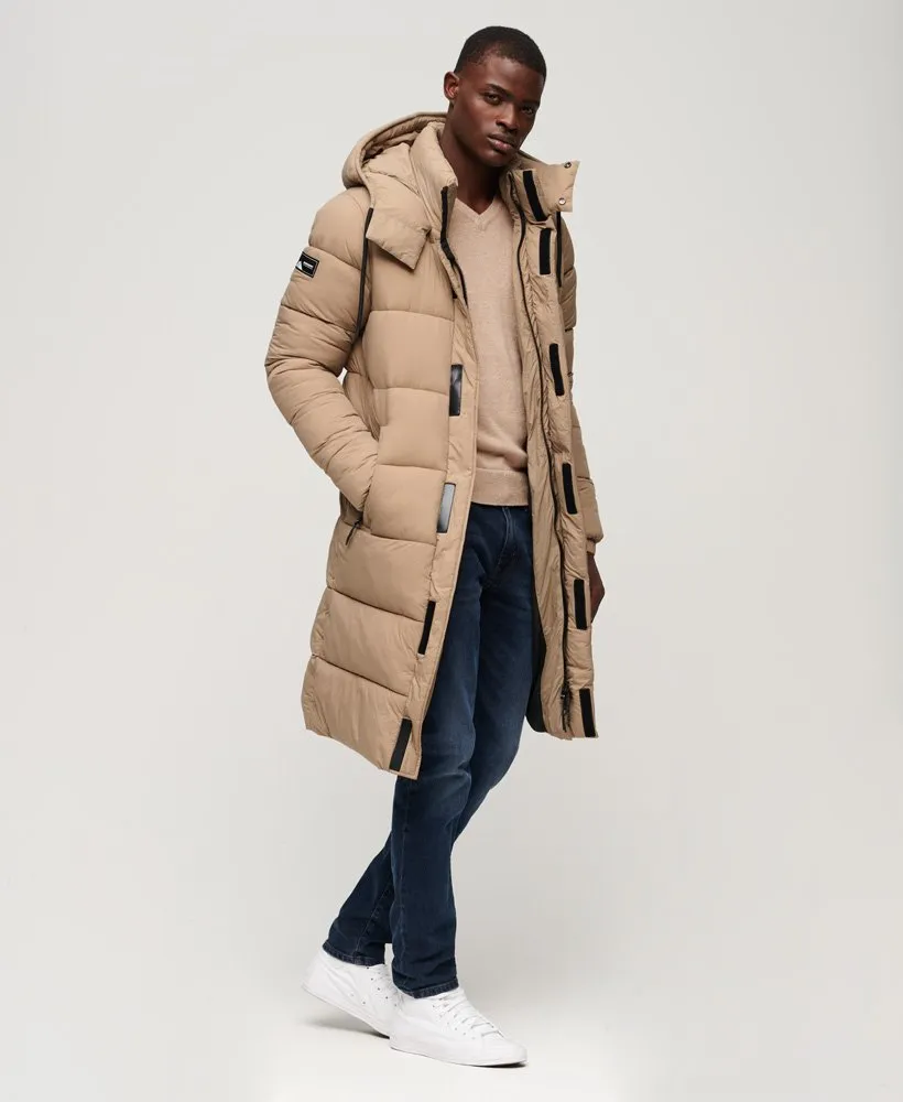 Ripstop Longline Puffer Jacket | Fossil Brown Grid