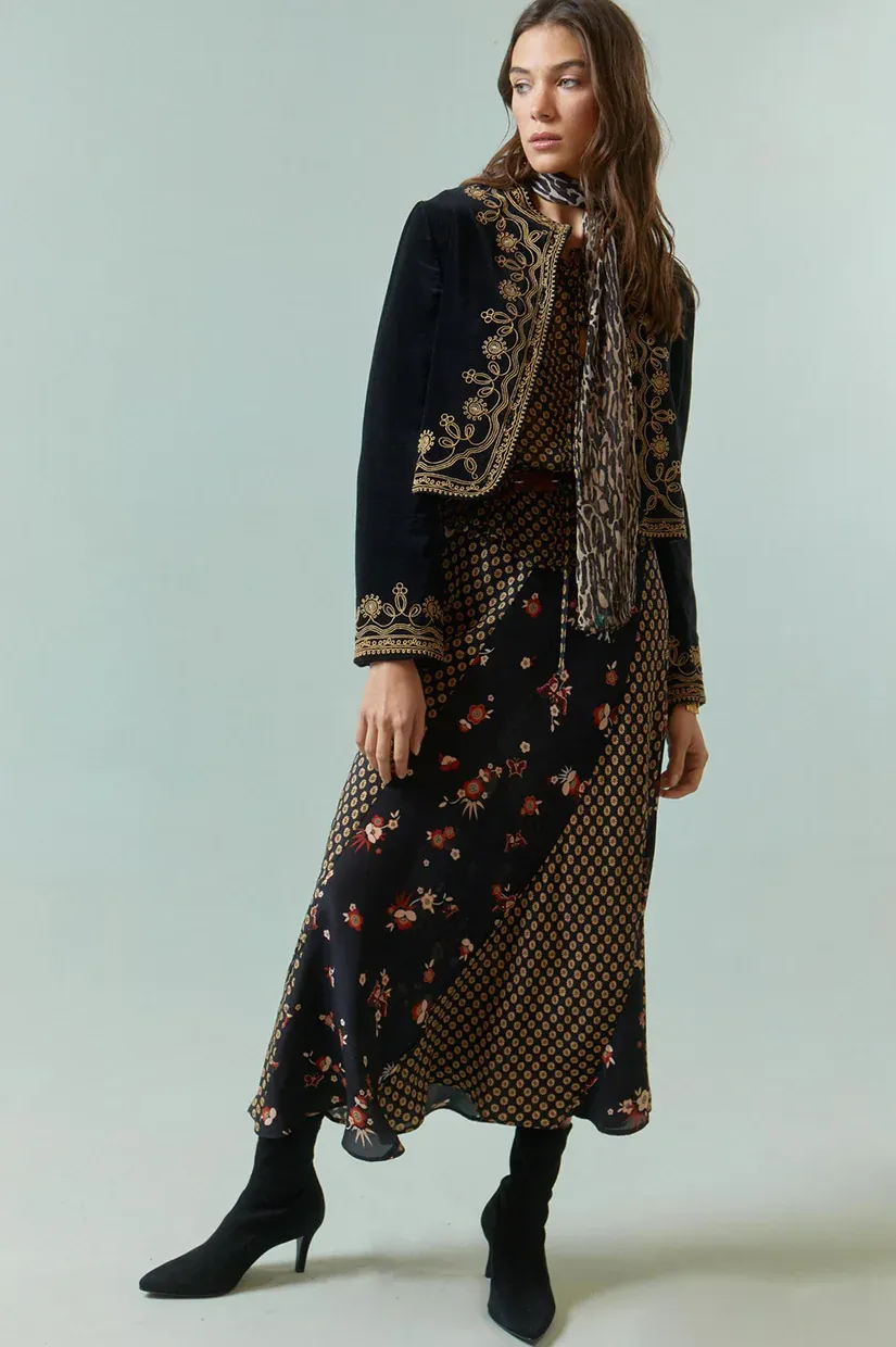 Rixo Hudson Skirt - Butterfly Floral Red Mix