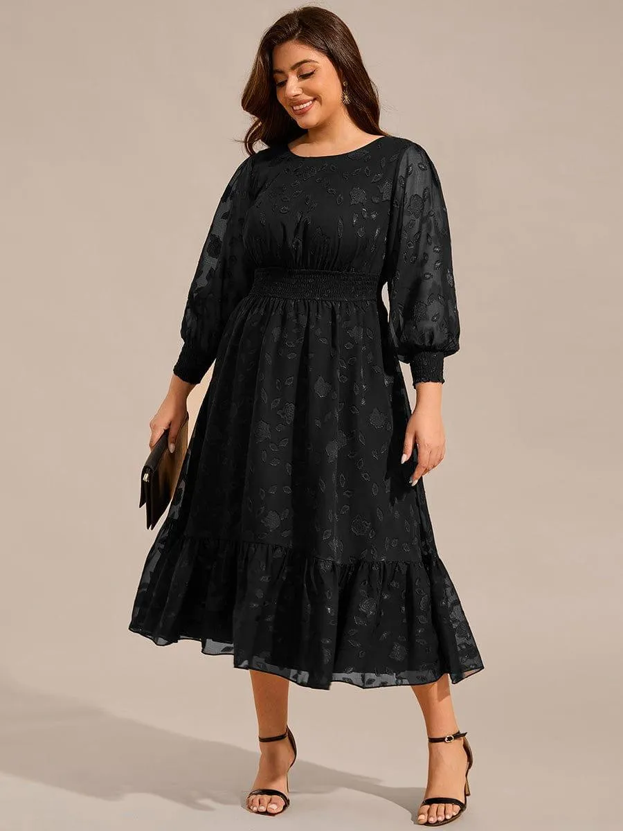 Robe d'invitée de mariage mi-longue en mousseline à col rond grande taille