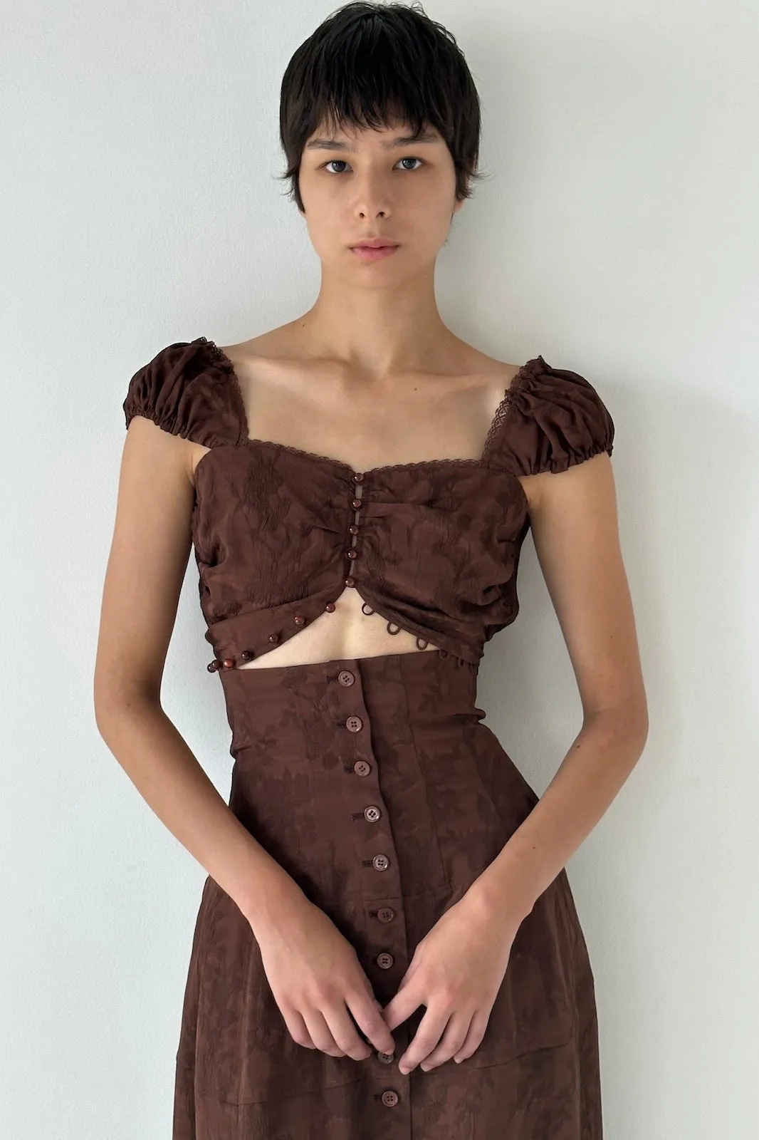 ROSE JACQUARD CROPPED BLOUSE