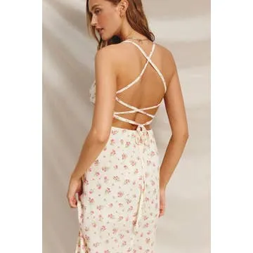 Rose Tie Back Midi Dress
