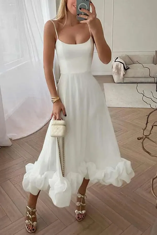 Roseanne - Strapless Midi Dress with Ruffles for Midnight Banquets
