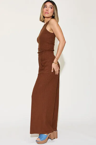 Sarah Basic Bae Full Size Ribbed Tank and Wide Leg Pants Set