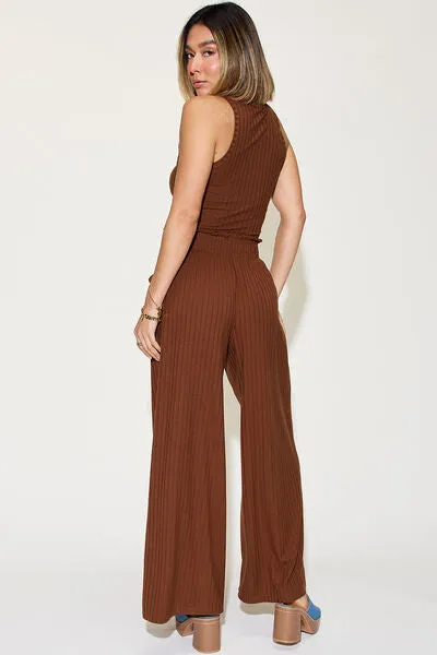 Sarah Basic Bae Full Size Ribbed Tank and Wide Leg Pants Set