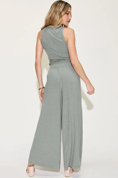 Sarah Basic Bae Full Size Ribbed Tank and Wide Leg Pants Set
