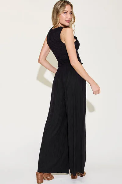 Sarah Basic Bae Full Size Ribbed Tank and Wide Leg Pants Set