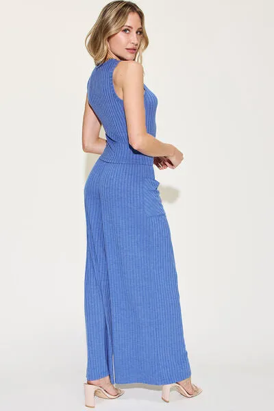 Sarah Basic Bae Full Size Ribbed Tank and Wide Leg Pants Set