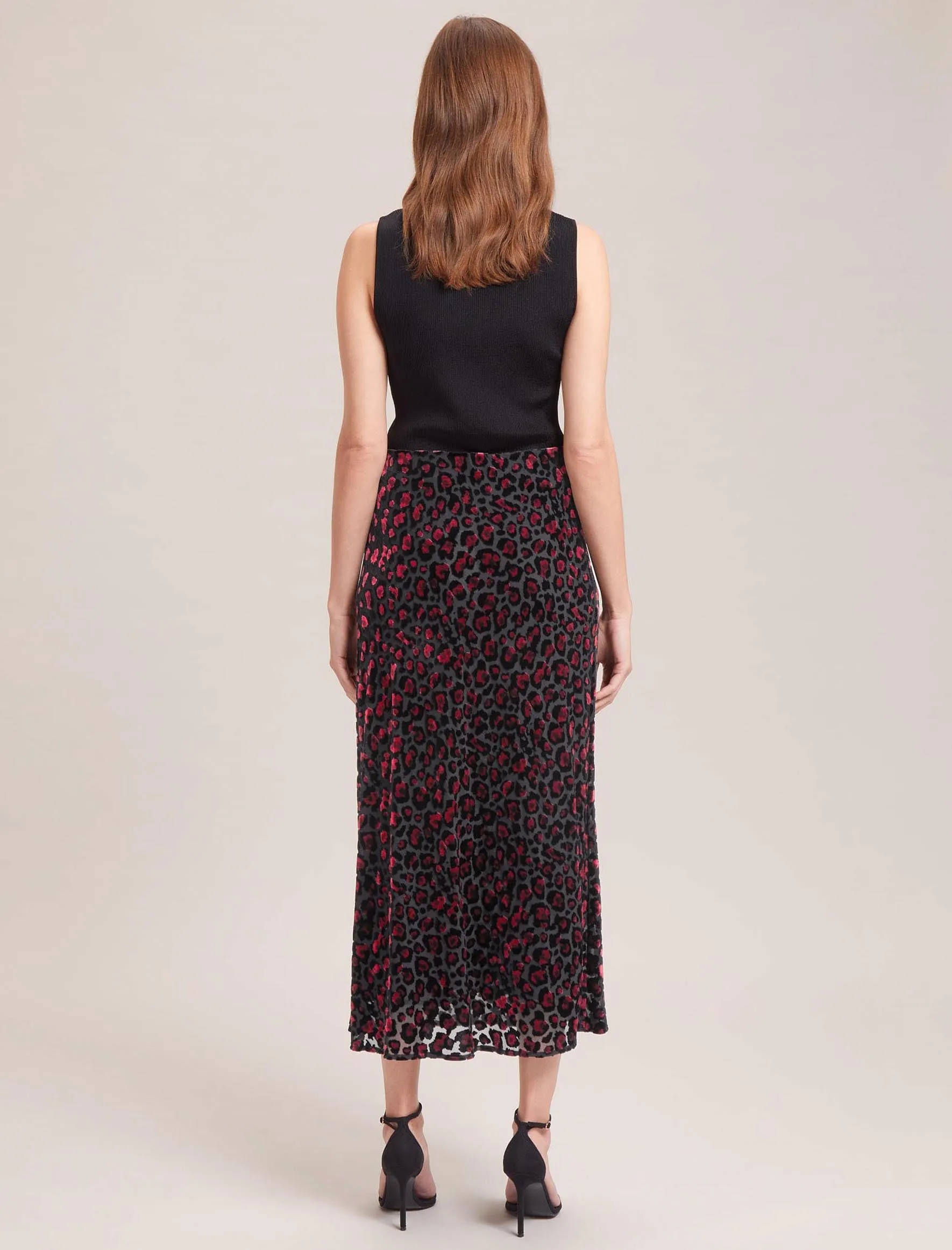 Scarlett Devoré Bias Maxi Skirt - Red Leopard Devoré