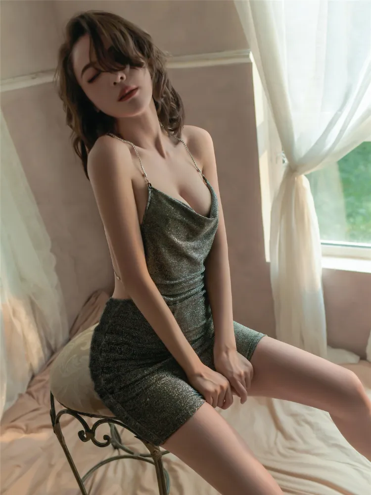 Shimmer Backless Slip Dress