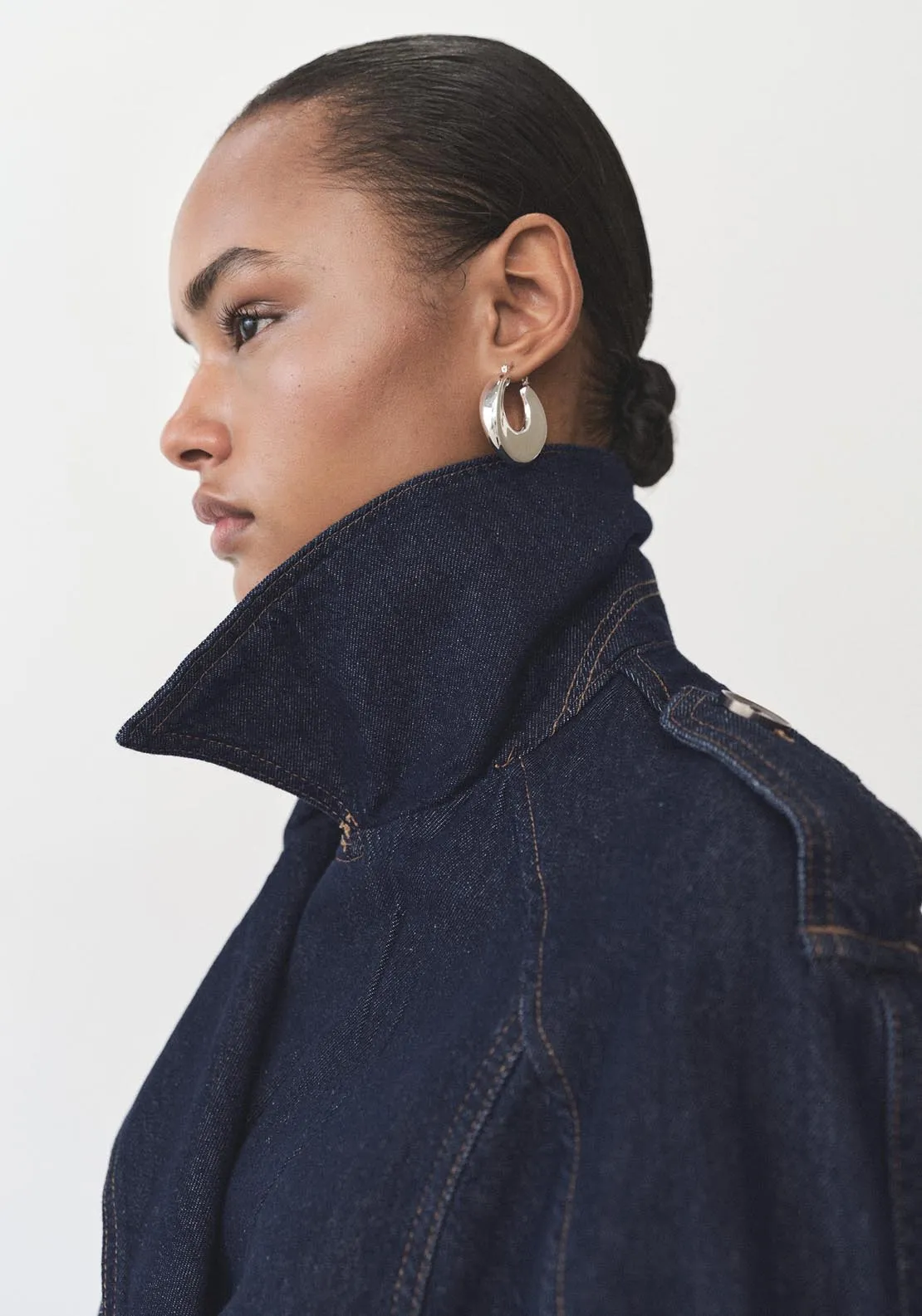 Short denim trench with belt - Open Blue