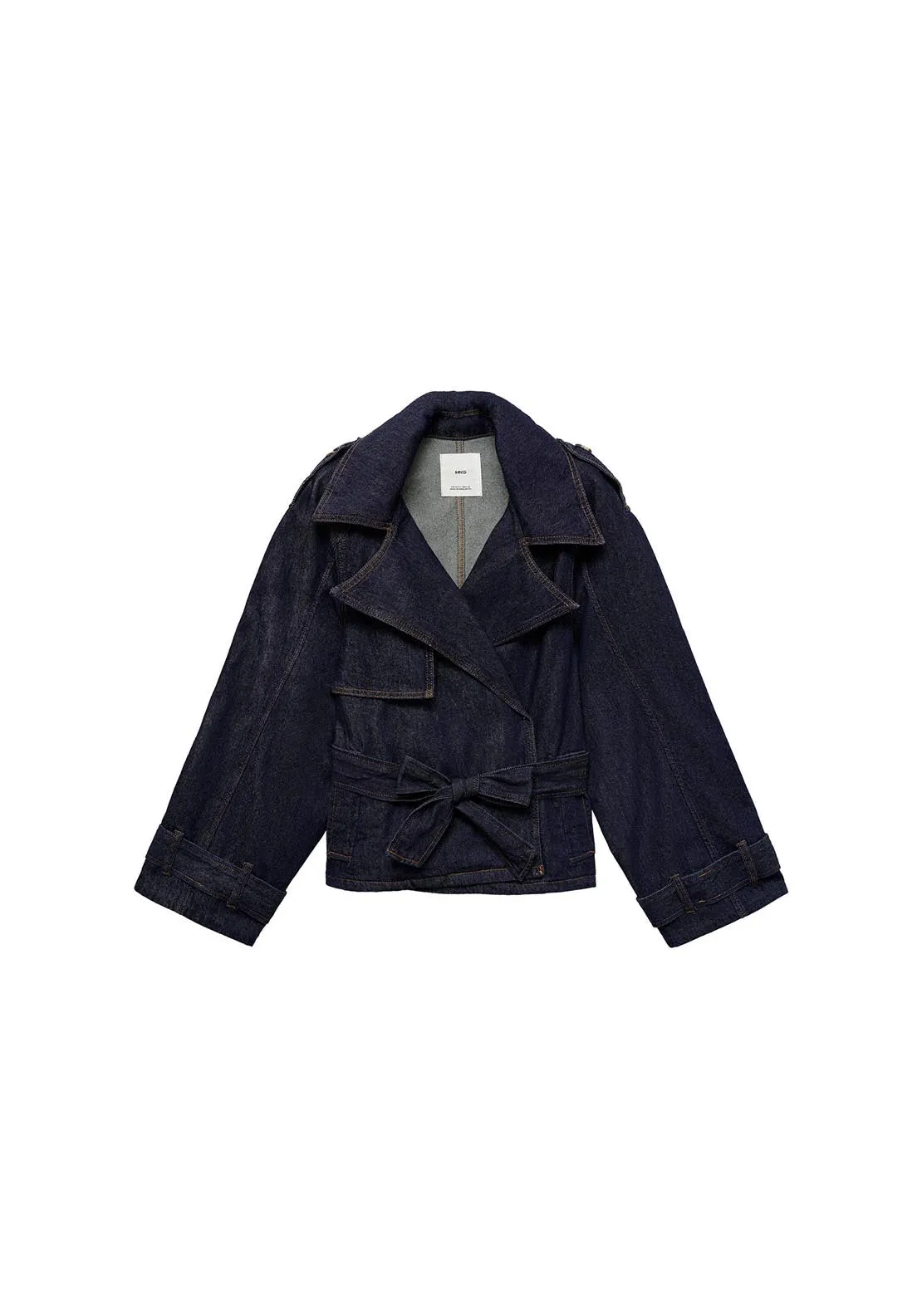 Short denim trench with belt - Open Blue
