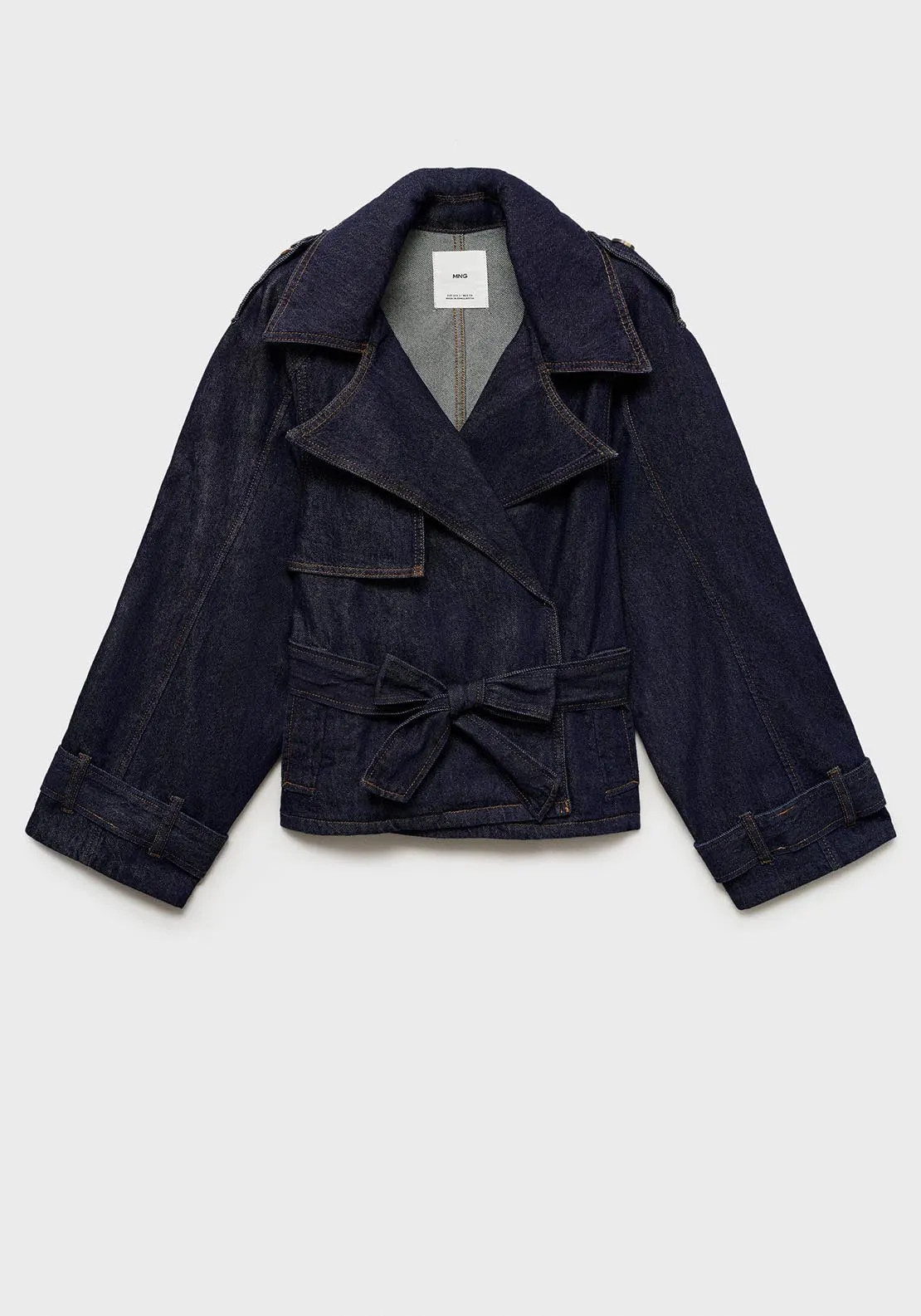 Short denim trench with belt - Open Blue