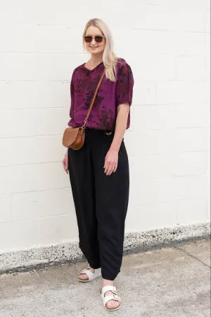 Short Sleeve Verity Tie Top- Burgundy Floral