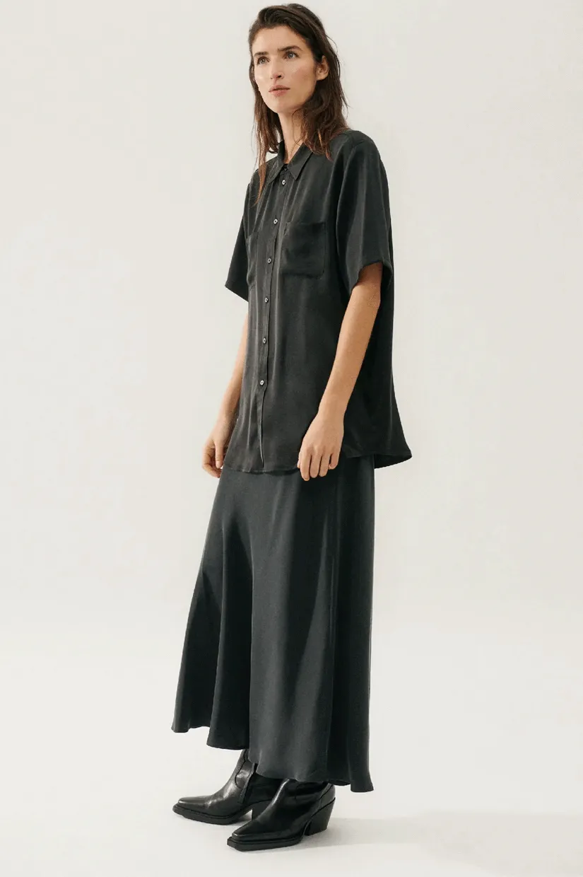 Silk Laundry Long Bias Cut Skirt - Black