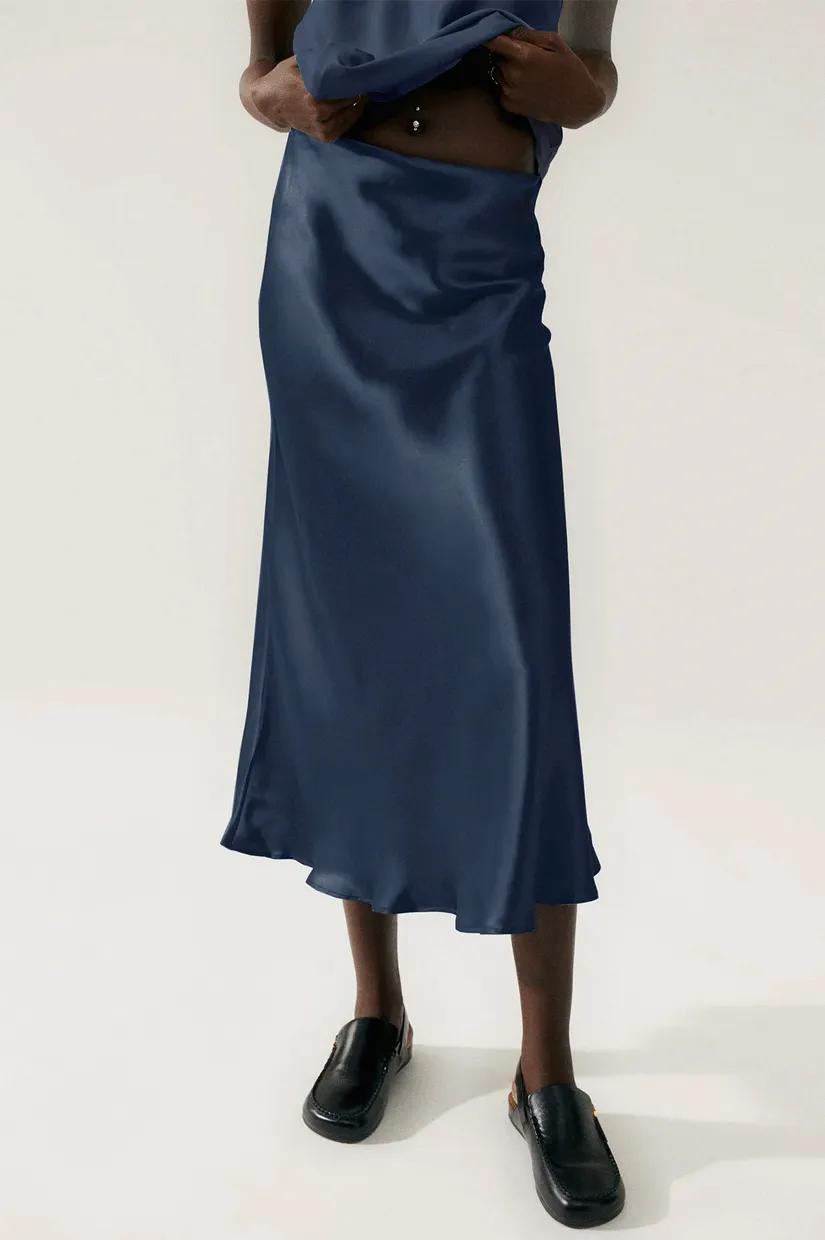 Silk Laundry Long Bias Cut Skirt - Midnight