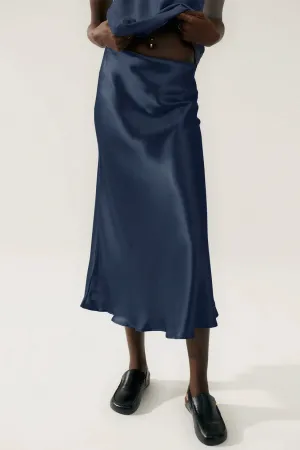 Silk Laundry Long Bias Cut Skirt - Midnight