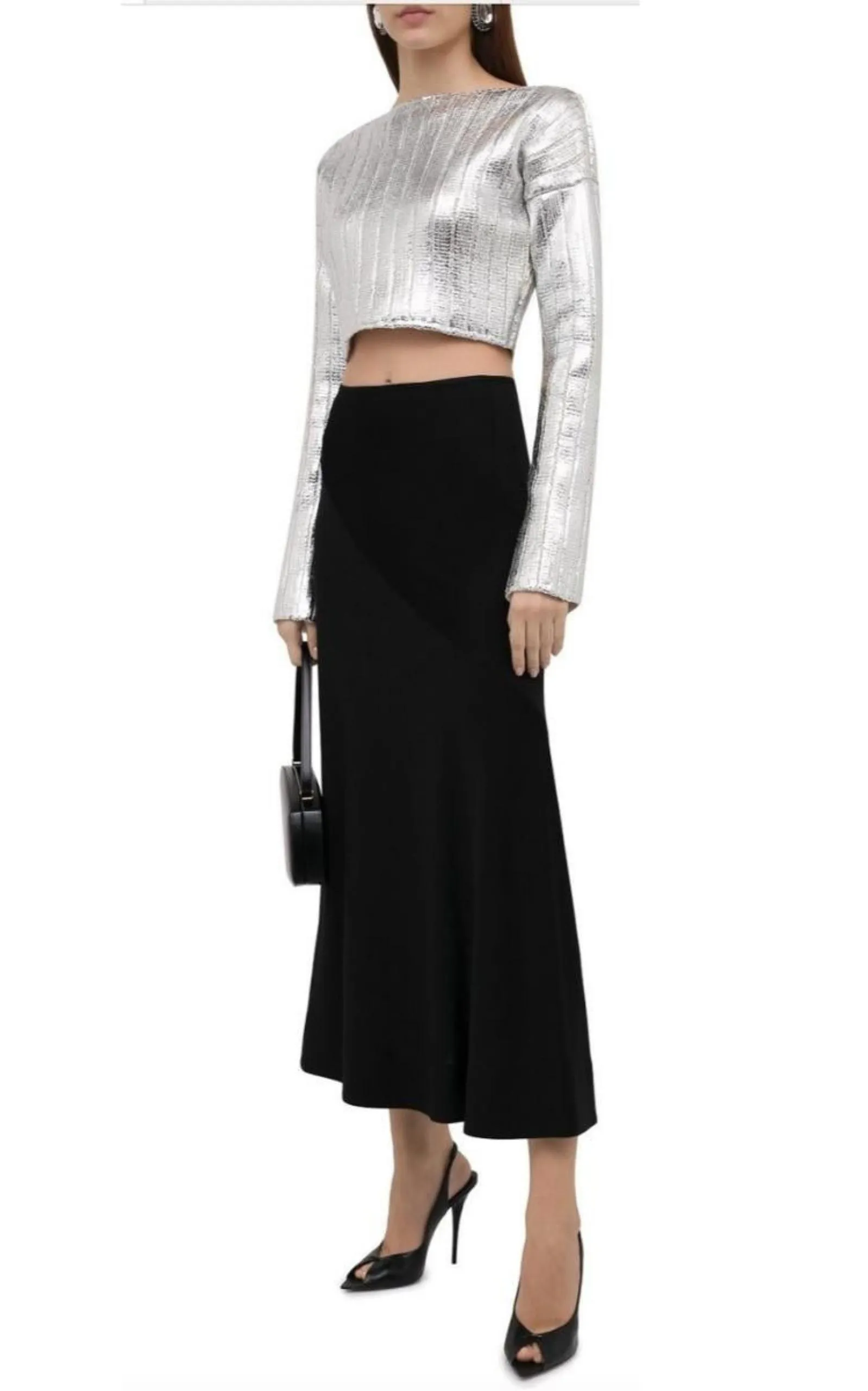 Silver Cropped Wool-blend  Sweater