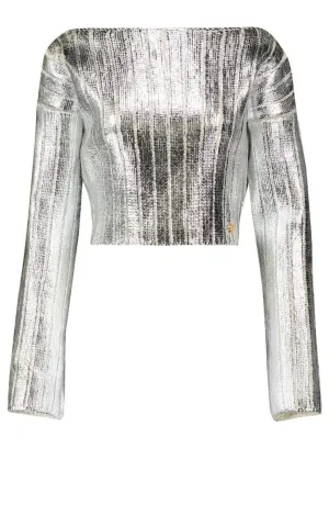 Silver Cropped Wool-blend  Sweater