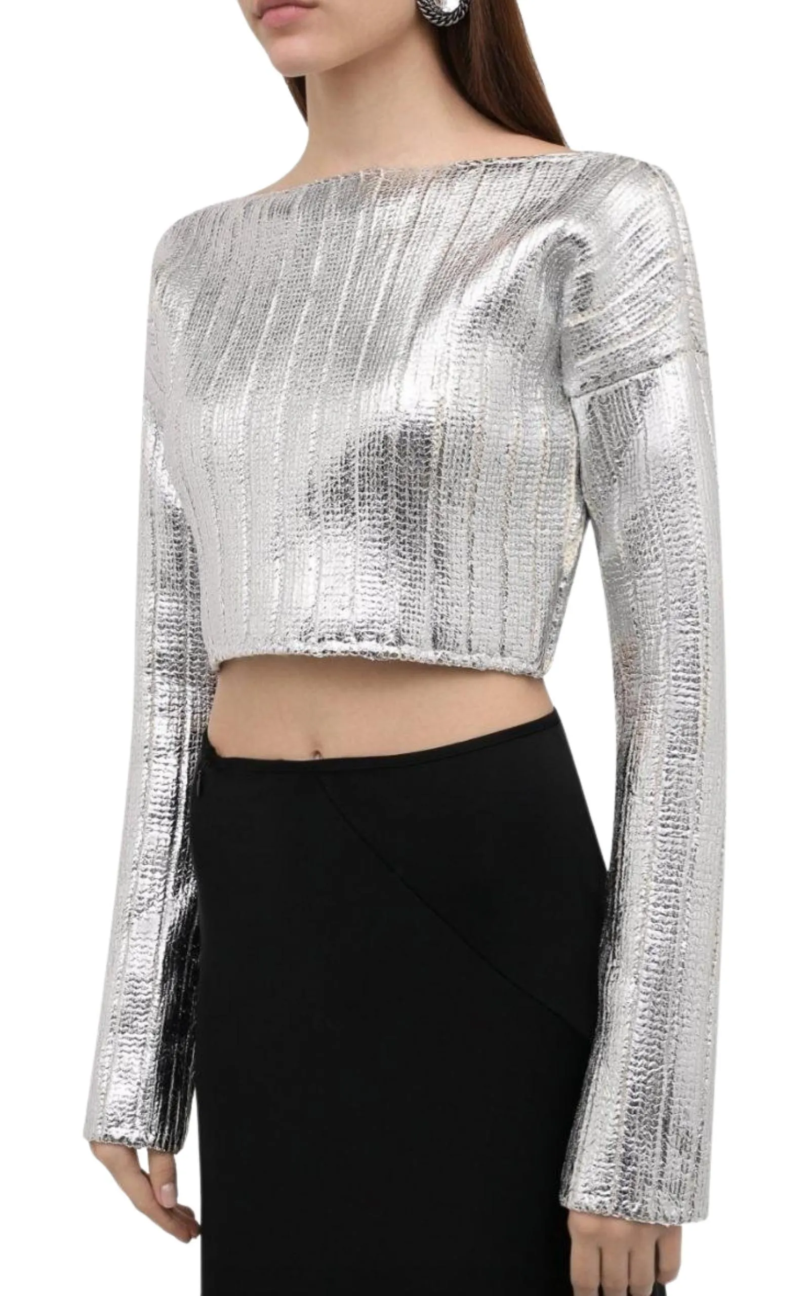 Silver Cropped Wool-blend  Sweater