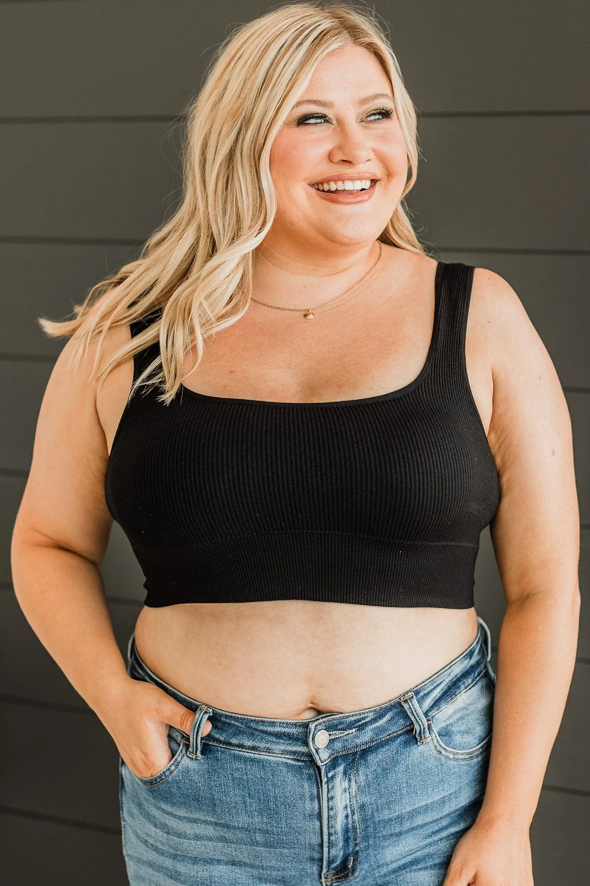 Simply Lovely Cropped Tank Top- Black