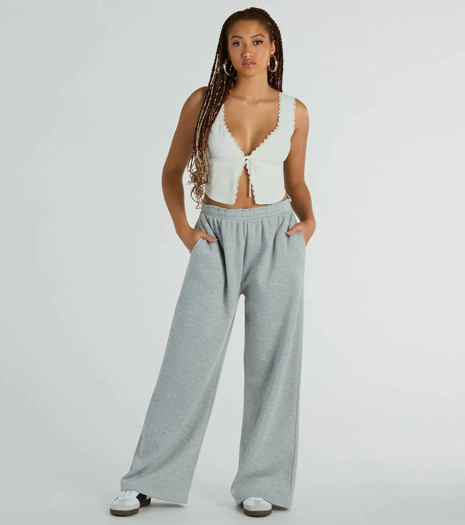 So Fresh Lace-Trim Linen Cropped Tank Top