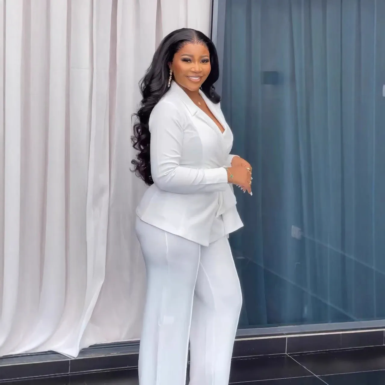 Sophisticated Chic Belted Blazer and Wide-Leg Pants Set
