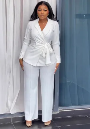 Sophisticated Chic Belted Blazer and Wide-Leg Pants Set