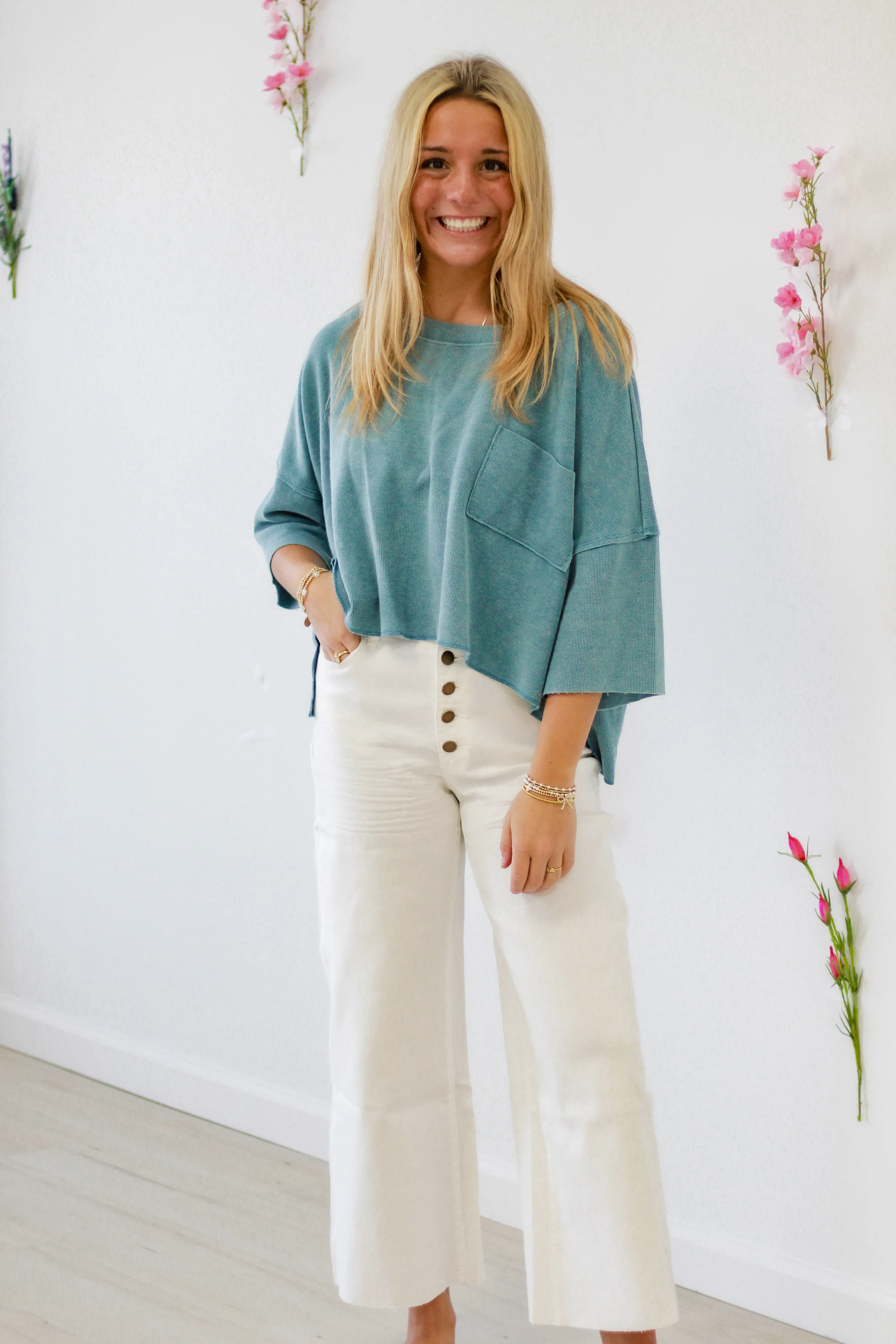 Southern Charm Basic Top in Dusty Blue