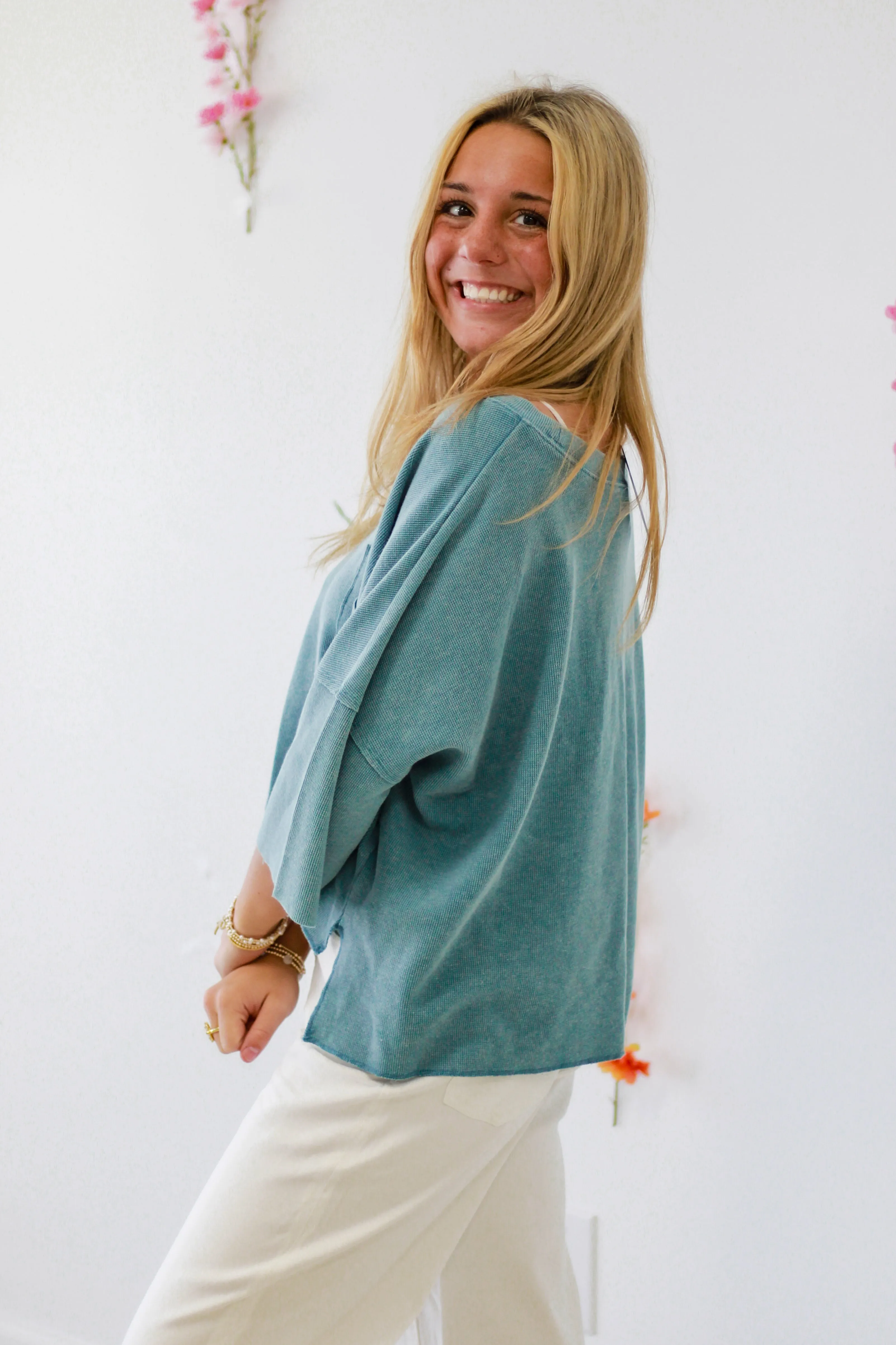 Southern Charm Basic Top in Dusty Blue