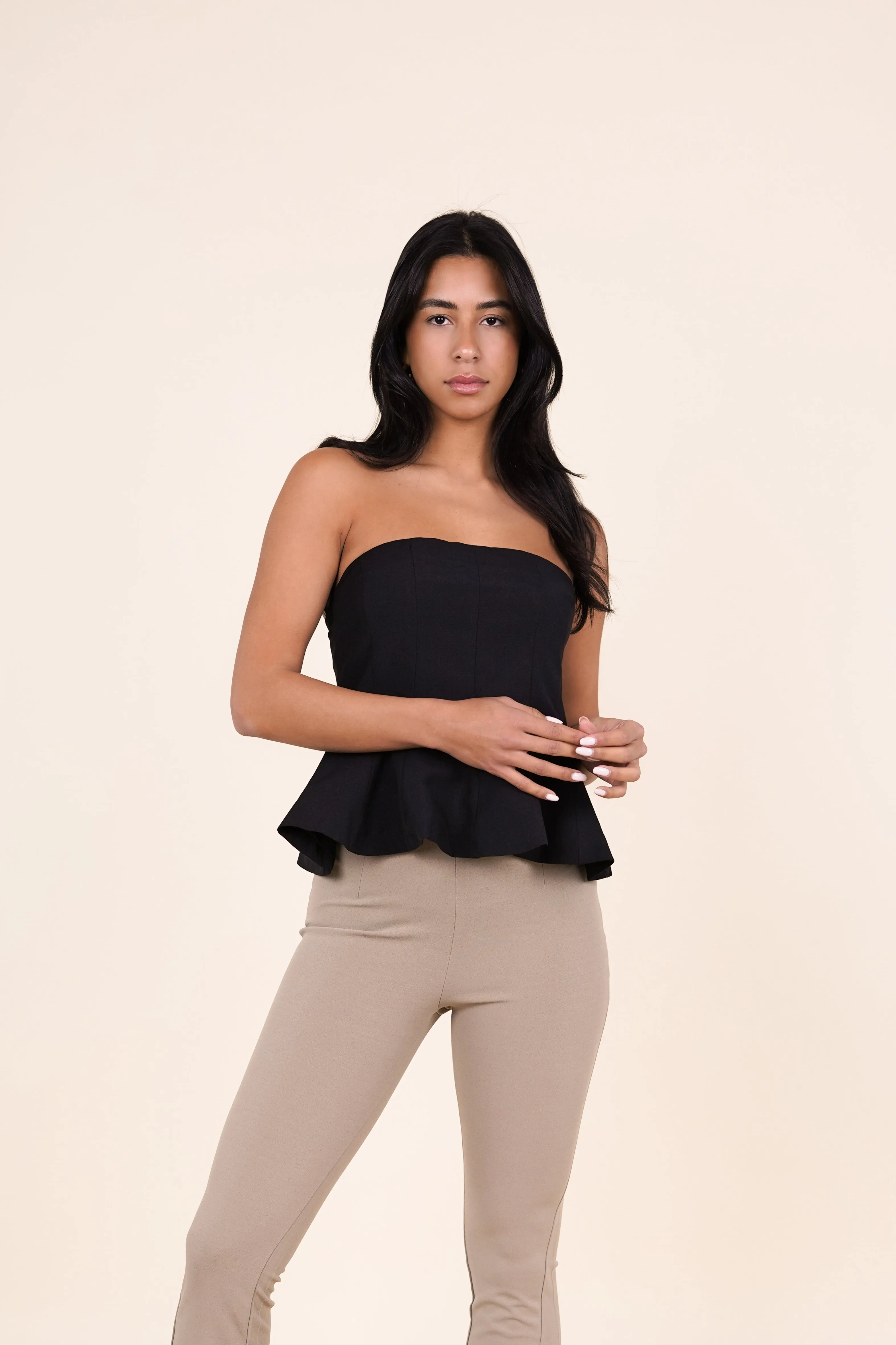 Strapless peplum top zwart - Loulou