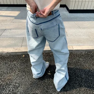 Striped Light Blue Straight Jeans