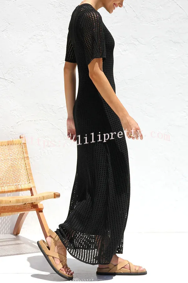 Sunkissed Shores Crochet Knit Short Sleeve Lightweight Maxi Dress(separate Slip)