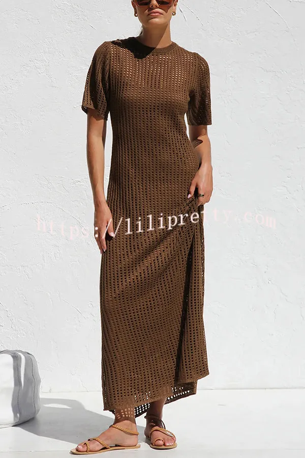 Sunkissed Shores Crochet Knit Short Sleeve Lightweight Maxi Dress(separate Slip)