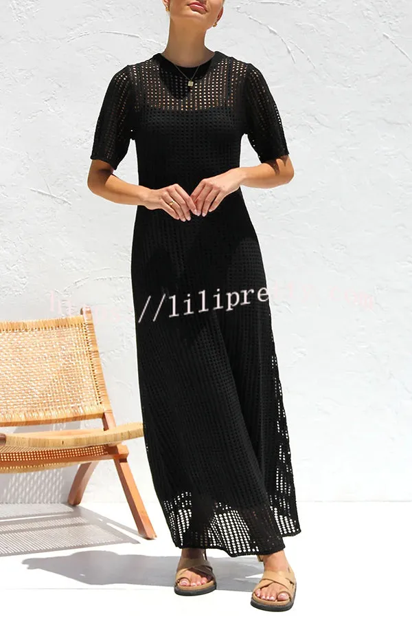 Sunkissed Shores Crochet Knit Short Sleeve Lightweight Maxi Dress(separate Slip)