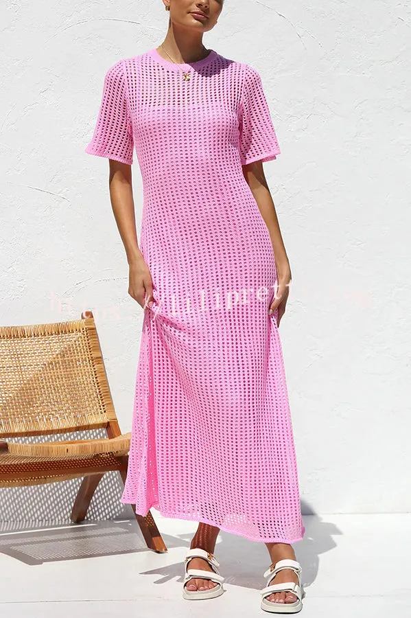 Sunkissed Shores Crochet Knit Short Sleeve Lightweight Maxi Dress(separate Slip)